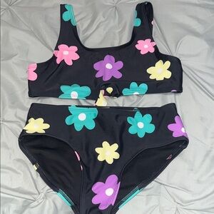 Old Navy Kids Bikini - Black with Colorful Floral Design